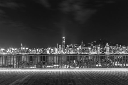 Night scenery of Victoria harbor of Hong Kong cityの写真素材