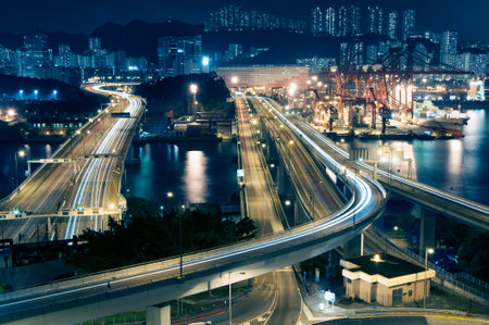 Cargo port and highway in Hong Kong city