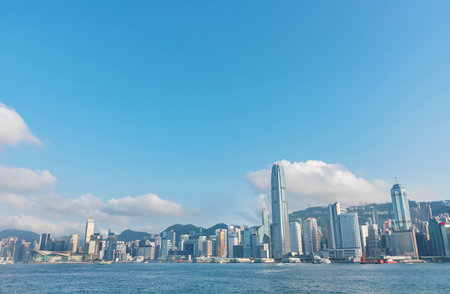 Panorama of Victoria Harbor of Hong Kong cityの写真素材