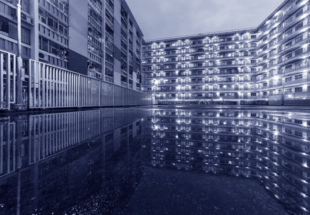 High rise residential building and playground in public estate in Hong Kong cityのeditorial素材