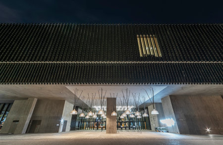 Hong Kong, China - January 30, 2022 : Entrance of M+ Museum in West Kowloon cultural district in Hong Kong cityのeditorial素材