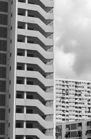 Exterior of high rise residential building of public estate in Hong Kong cityの写真素材