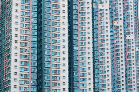 Exterior of high rise residential building in Hong Kong cityの写真素材