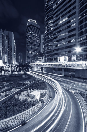 Downtown of Hong Kong city at nightの写真素材