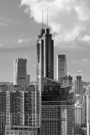 Skyline of downtown district of Shenzhen city, China. Viewed from Hong Kong borderのeditorial素材