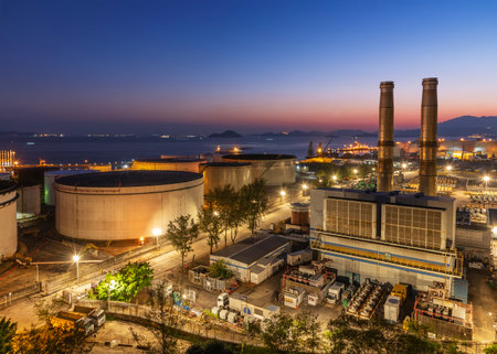 Power plant in Hong Kong at duskの写真素材