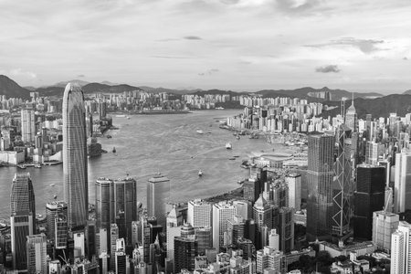 Skyline of Victoria harbor of Hong Kong cityの写真素材