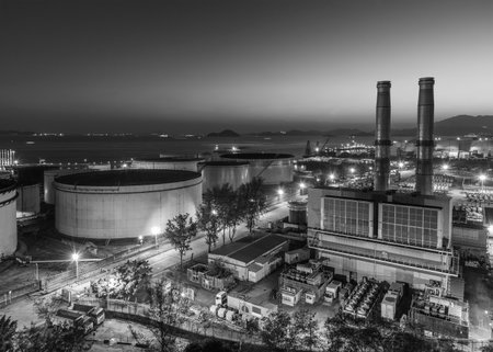 Power plant in Hong Kong at duskの写真素材