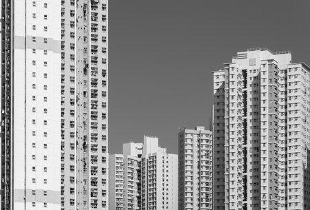 Exterior of high rise residential building in Hong Kong cityの写真素材
