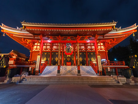 Tokyo, Japan - May 30, 2023 : Night scenery of Historical landmark The Senso-Ji Temple in Asakusa, Tokyo, Japanのeditorial素材