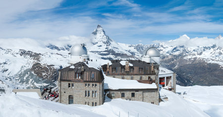 Panorama view of Mountain Matterhorn from Gornergrat View platform, Zermatt, Switzerlandの写真素材