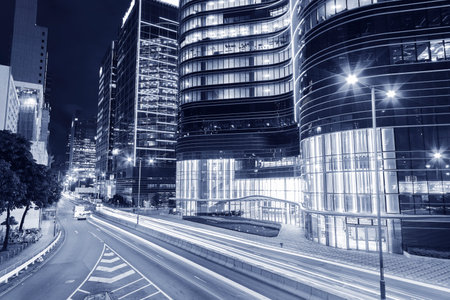 Street of downtown od Hong Kong city at nightのeditorial素材