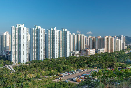 High rise residential building of public estate in Hong Kong cityの写真素材