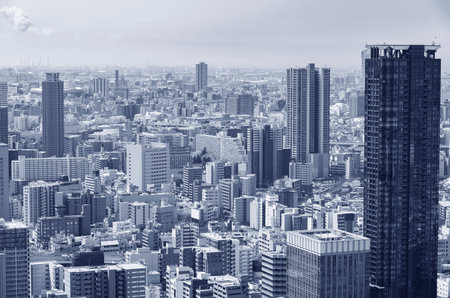 Skyline of Osaka city, Japanの写真素材