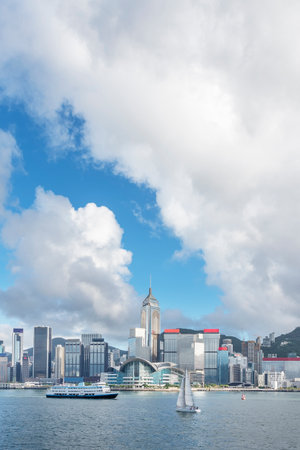 Scenery of Victoria Harbor of Hong Kong cityの写真素材