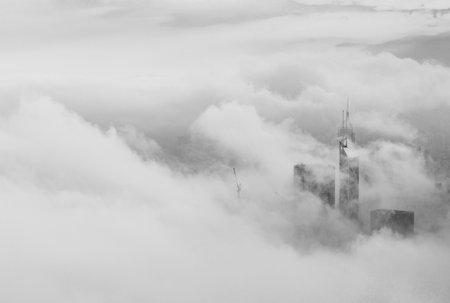 Skyline of Hong Kong city in fogの写真素材