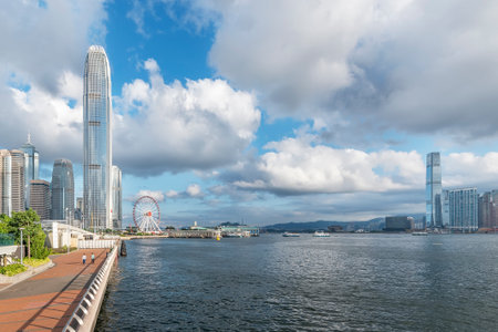 Skyline of Victoria harbor of Hong Kong cityの写真素材