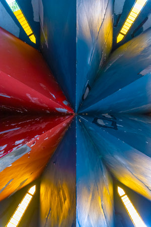 Interior view of ceiling of abandoned architecture. building abstract backgroundの写真素材