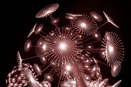 abstract neon glowing flower. bright sparkling background. psychedelic backgroundの写真素材