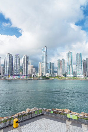 Skyline and harbor of Hong Kong cityの写真素材