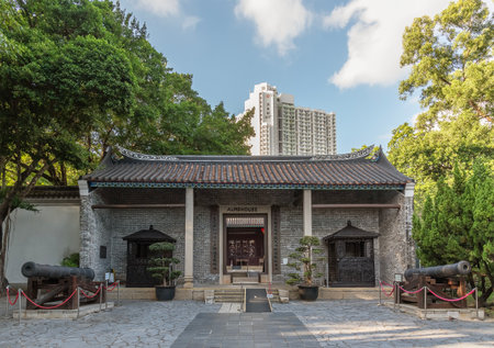 Hong Kong, China - November 15, 2023 : Historical building in Kowloon walled city park in Hong Kongのeditorial素材