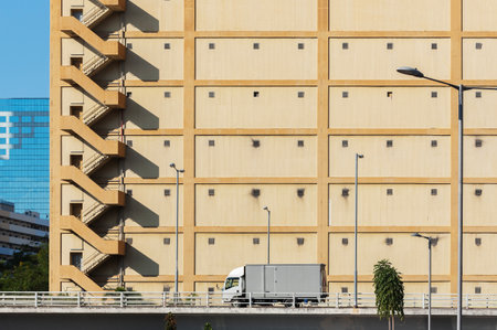 Exterior of high rise building and traffic in Hong Kong cityの写真素材