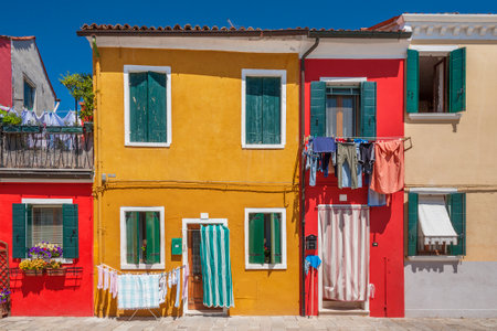 Exterior of colorful residential house in Burano island, Venice, Italyの写真素材