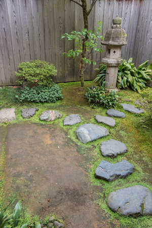 Stone Lantern in Japanese Backyard Gardenの写真素材