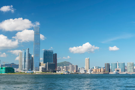 Skyline of Victoria harbor of Hong Kong cityの写真素材