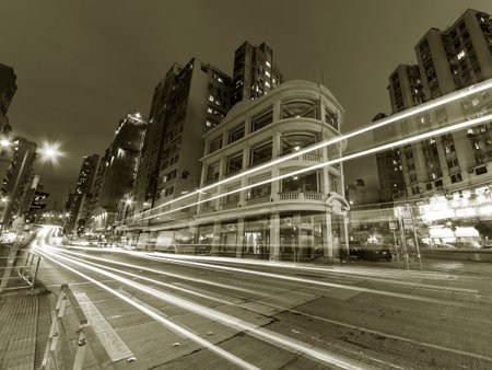 Night scenery of traffic in downtown district of Hong Kong cityのeditorial素材
