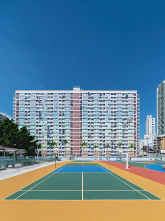 Colorful playground in public estate in Hong Kong cityのeditorial素材