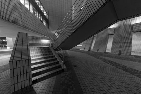 Staircase of modern architecture in monochromeのeditorial素材