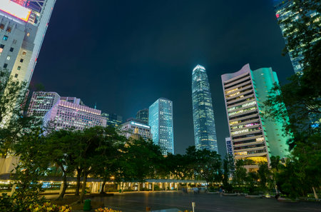 Skyline of downtown district of Hong Kong city at night