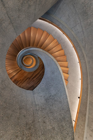 Modern spiral staircase. Contemporary architecture abstract backgroundの写真素材