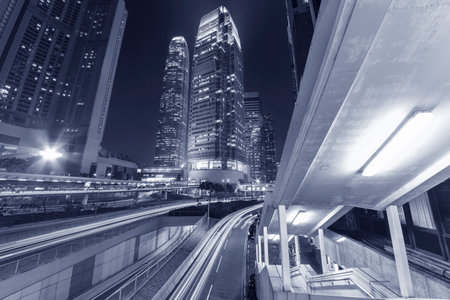Skyscraper in downtown of Hong Kong city at night