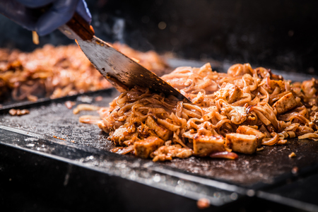 Pad Thai cooking. street foodの写真素材