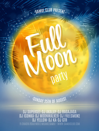 Full Moon Beach Party Flyer. Vector Design のイラスト素材