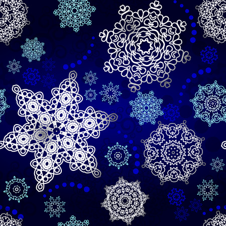 Christmas seamless pattern vector background  from multicolored snowflakes and shapes ornaments on red background for wrapping paper ,textile or cardのイラスト素材