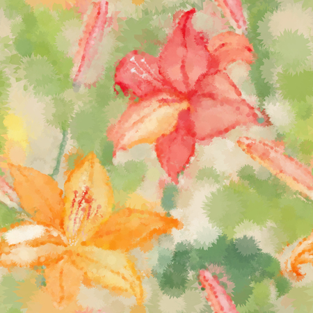 Floral seamless wallpaper in watercolor style with lilyのイラスト素材