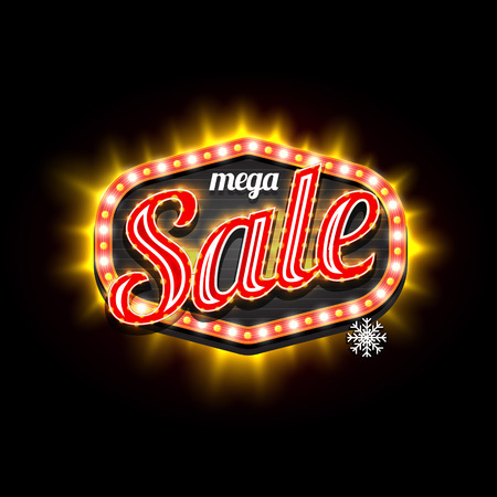 Mega Sale retro light frame template. Vector illustrationのイラスト素材