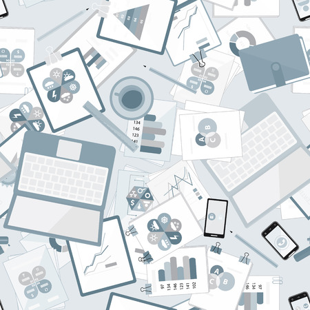 Seamless flat business vector pattern with stationeryのイラスト素材