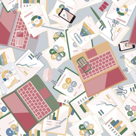 Seamless flat business vector pattern with stationeryのイラスト素材