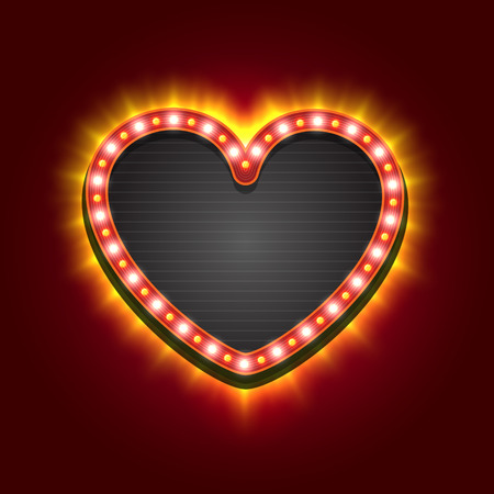 Valentines Heart Neon Lights Frame for Romantic Design. Vector illustrationのイラスト素材