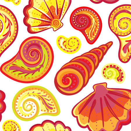 Seamless pattern of hand drawn seashells. Vector summer's children's doodle background.のイラスト素材