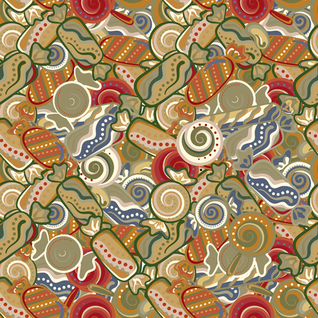 Colorful sweet candy vector seamless doodles patternのイラスト素材