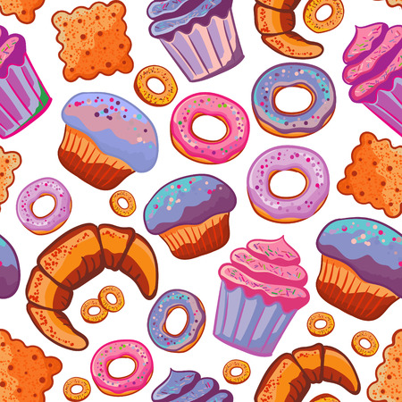 Seamless pattern with various pastries. Bakery products.のイラスト素材