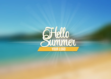Summer Sea Background with Lettering Say Hello to Summer. Vector Illustrationのイラスト素材