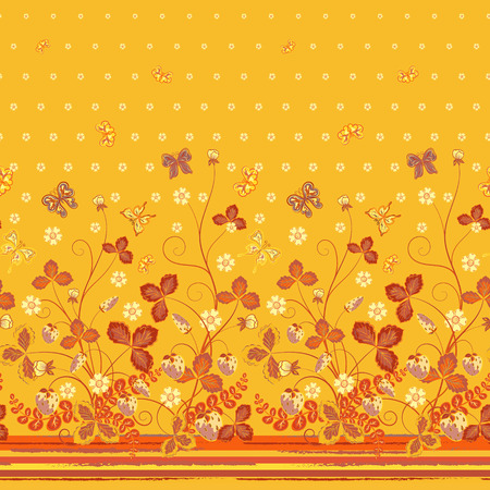 Vintage Berries Leaves Fruit Moth butterfly Wallpaper. Vertical seamless pattern can be used for wallpapers, pattern fills, web page backgrounds, surface textures. Gorgeous vector retro backgroundのイラスト素材