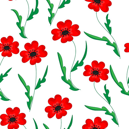 Seamless pattern with poppies. Hand-drawn floral background.のイラスト素材