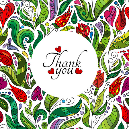 Thank you card design, hand drawn cute flowers.のイラスト素材